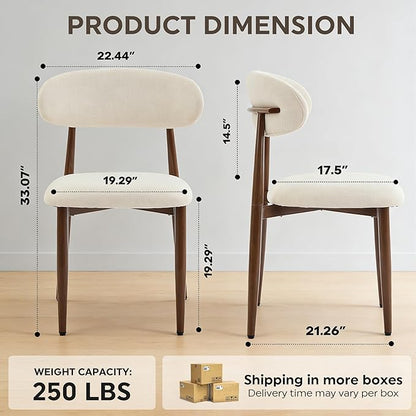 Beige Dining Chairs Set of 4, Modern Fabric Upholstered Dining Room Chair with Wood-Grain Metal Legs, Farmhouse Kitchen Side Chairs for Home and Restaurant, Walnut Metal Legs(Only Chair)
