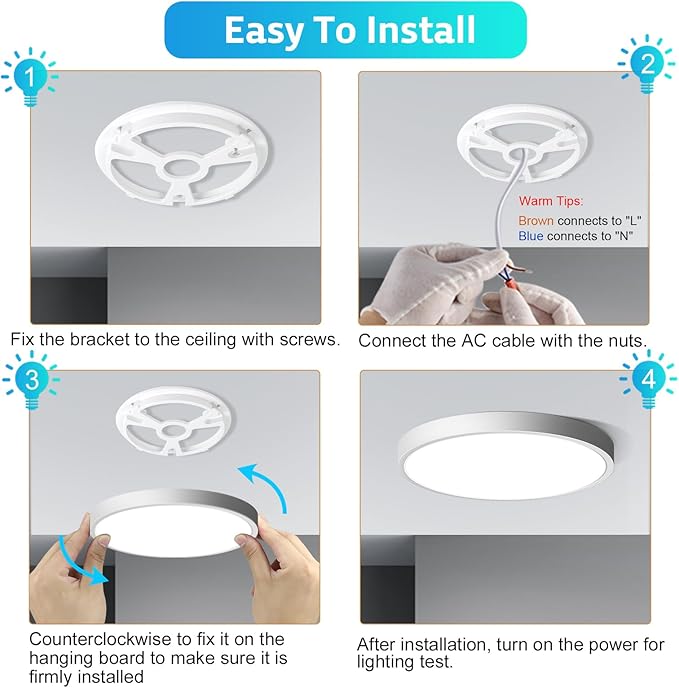 LightingWill 7 Inch LED Flush Mount Ceiling Light Fixture, 6000K Cool White, 1500LM, 12W, Flat Modern Round Lighting Fixture, 120W Equivalent White Ceiling Lamp for Kitchens, Bedrooms.etc.