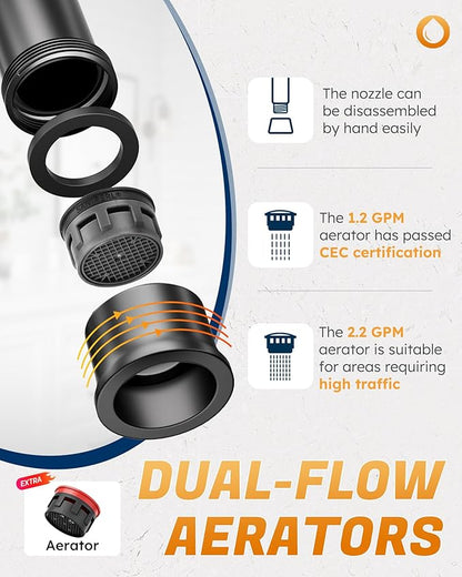WOWOW Two Handles Widespread 8 inch Bathroom Faucet Black 3 Pieces Basin Faucets 360 Degree Swivel Spout Lavatory Sink Faucet