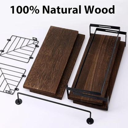 Fixwal 3+1 Tier Wall Mounted Bathroom Shelves Over Toilet, Rustic Wood Floating Shelves with Metal Frame and Towel Bar for Bathroom, Kitchen, Bedroom, Living Room (Dark Brown)