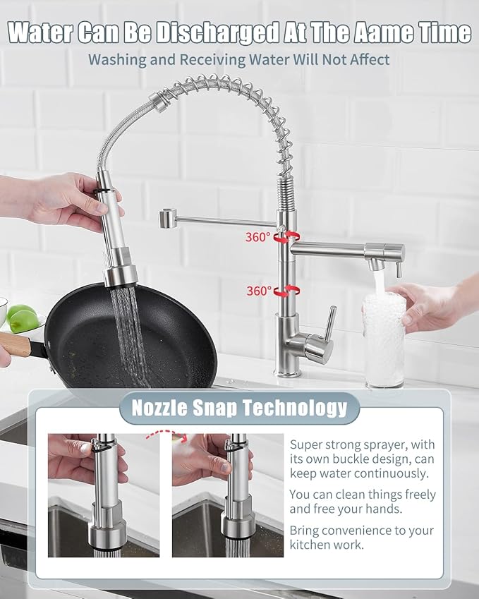 Faucet, Kitchen Faucet with Sprayer, RV Faucet for Kitchen Sink, Single Handle Stainless Steel Kitchen Sink Faucets with Dual Function Spray Head, Nickel Brushed
