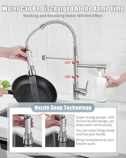 Faucet, Kitchen Faucet with Sprayer, RV Faucet for Kitchen Sink, Single Handle Stainless Steel Kitchen Sink Faucets with Dual Function Spray Head, Nickel Brushed