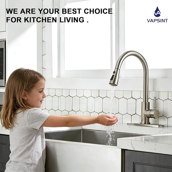 VAPSINT Kitchen Faucet, Brushed Nickel Kitchen Faucet with Pull Down Sprayer, High Arc Single Handle Commercial Stainless Steel Kitchen Sink Faucet 1 or 3 Hole for Farmhouse, RV, Laundry & Bar