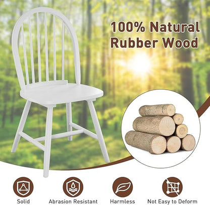 SIMOE White Windsor Dining Chairs Set of 4, Spindle Back Wood Kitchen Chairs with Solid Wood Legs, Mid-Century Modern Side Dining Chair for Living Dining Room, Restaurant