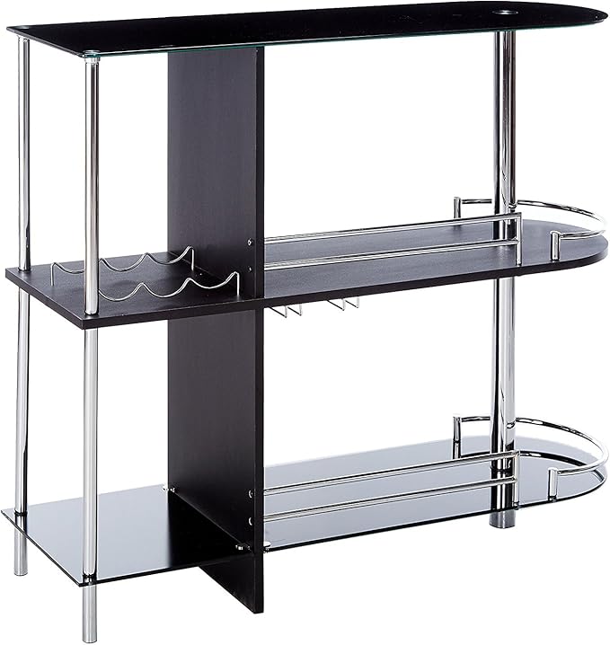 Kings Brand Furniture Bar Table with Two Tempered Glass Shelves, Black (16 in x 47 in x 41 in)