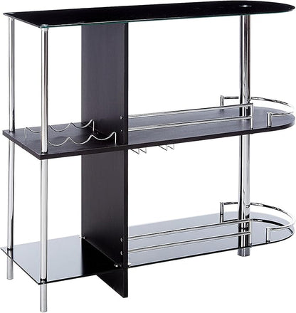 Kings Brand Furniture Bar Table with Two Tempered Glass Shelves, Black (16 in x 47 in x 41 in)