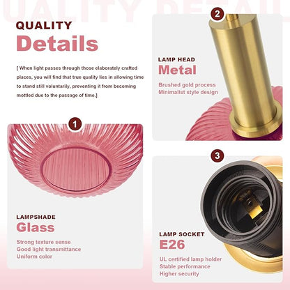 Pink Pendant Light Plug in Glass Chandelier Lighting Vintage Gold Hanging Lamp Plug in Light Fixtures Ceiling Hanging Lights with Long Cord for Living Room Dining Room Bedroom Kitchen Island