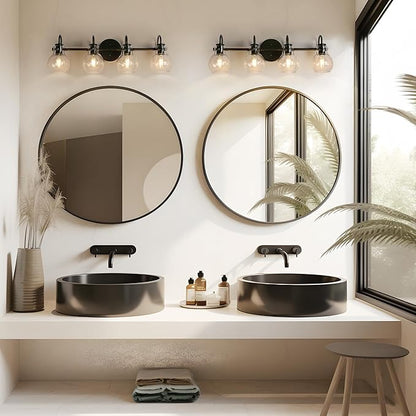 KSANA Black Bathroom Light Fixtures, 4-Light Modern Farmhouse Black Vanity Lights with Clear Glass Shade Over Mirror for Hallway, Kitchen, Bedroom, and Living Room