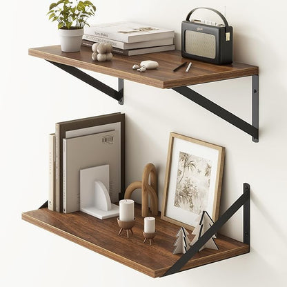 Fun Memories 20 Inch Floating Shelves, Deep Wall Shelves for Kitchen, 20 x 10 Floating Shelf for Living Room, Bedroom, Farmhouse Floating Shelves for Home Decor Storage, Walnut, Set of 2