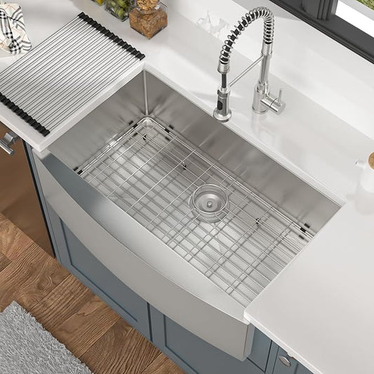 Mocoloo 30 Stainless Farmhouse Sink - 30x21 Inch Apron Front Farm Kitchen Sink Stainless Steel Single Bowl 16 Gauge Deep Handmade Basin