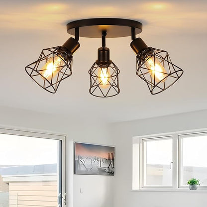 WILON Kitchen Light Fixtures Ceiling Mount, Black Fixtures 3-Light Adjustable Semi Flush Mount Ceiling Light, Multi-Directional Lights for Kitchen Hallway Dining Room(E26 Base)