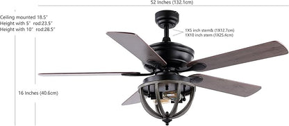 JONATHAN Y 52" Black 2-Light Iron LED Ceiling Fan with Remote, 5 Reversible Ashwood/Coffee Brown Blades, Farmhouse Industrial Metal Dome Shade, ETL Listed, LED Bulbs Included JYL9613A