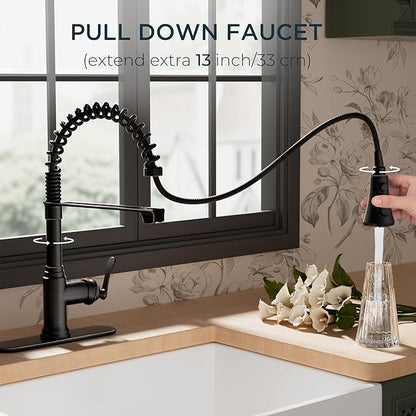 FORIOUS Rustic Kitchen Faucet with Pull Down Sprayer Oil Rubbed Bronze, 3 Modes Stainless Steel High Arc Vintage Spring Sink Faucet 1 or 3 Holes for Pot Filler, Farmhouse Camper Wet Bar