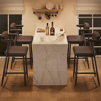 GarveeHome Counter Height Bar Stools of 4 with Armrests, 4 Piece Counter Height Bar Stools Set with Back, Upholstered Seat & Metal Footrest for Kitchen Islands, Counter Bars, Retro Brown
