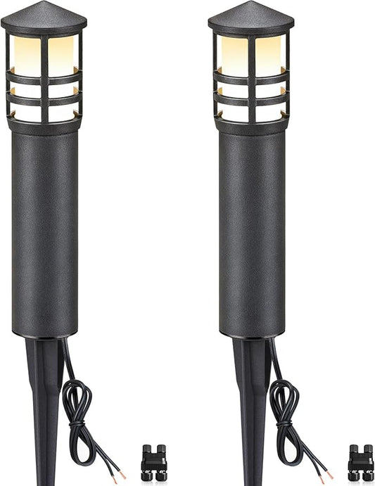 SUNVIE 3W Low Voltage Pathway Lights Wired LED Landscape Pathway Lighting 3000K Warm White Low Voltage Landscape Lights Aluminum Bollard Path Lights for Walkway Yard Garden ETL Listed Cord, 2 Pack