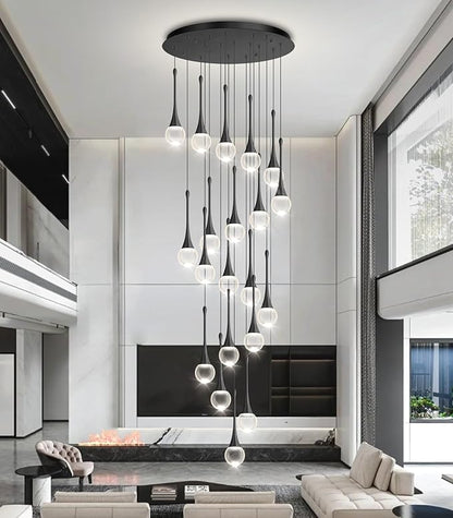 20 Light Crystal Chandelier for High Ceiling Dimmable LED Pendant Lights with Remote Adjustable Chandeliers for Staircase Foyer Living Room Black