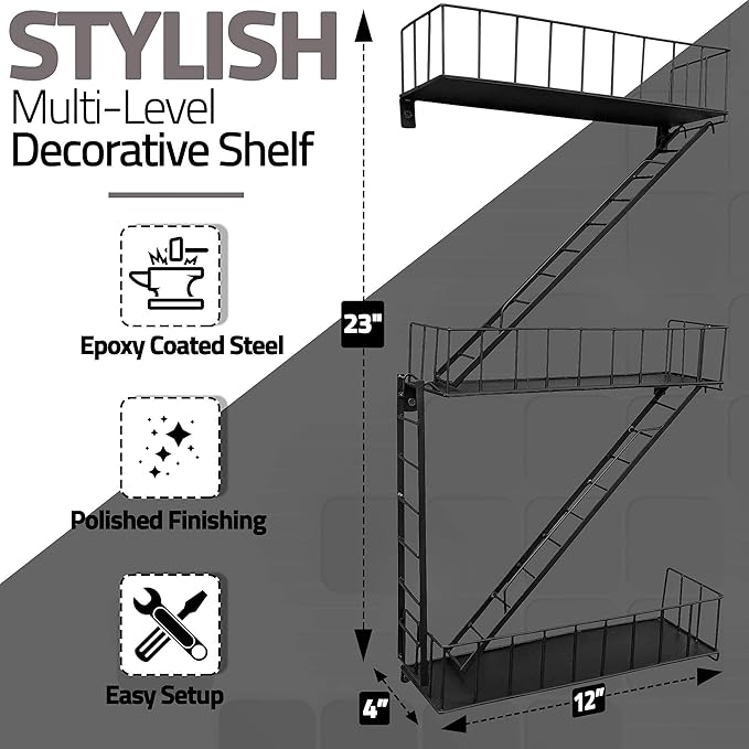 Beyond Basic Fire Escape Shelf - Versatile New York Inspired Modern Floating Hanging Wall Shelves Make a Great Action Figure or Planter Prepare to Receive Compliments for This Shelf