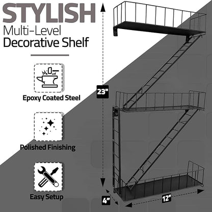Beyond Basic Fire Escape Shelf - Versatile New York Inspired Modern Floating Hanging Wall Shelves Make a Great Action Figure or Planter Prepare to Receive Compliments for This Shelf