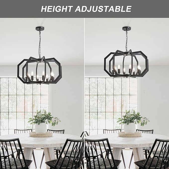 Lanhall 8 Black Light Farmhouse Chandelier Dining Room Light Fixture Geometric Modern Rustic Hanging Pendant Light for Living Room, Kitchen Island, Foyer, Entryway, Hallway, Stairway