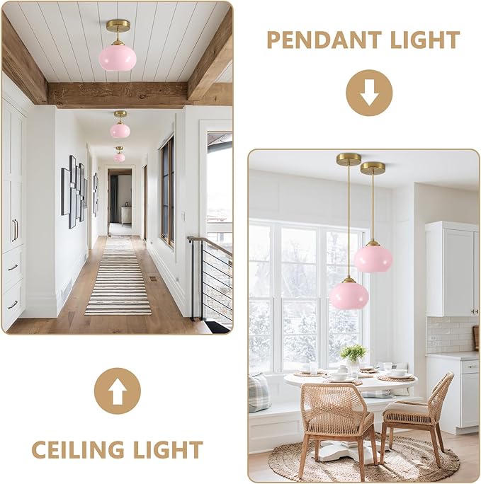 KCO Lighting Pink Globe Pendant Light Mid Century Modern Small Glass Pendant Lighting Brass Gold Chandelier Nordic Girl Room Kitchen Island