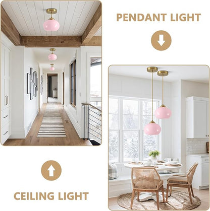 KCO Lighting Pink Globe Pendant Light Mid Century Modern Small Glass Pendant Lighting Brass Gold Chandelier Nordic Girl Room Kitchen Island