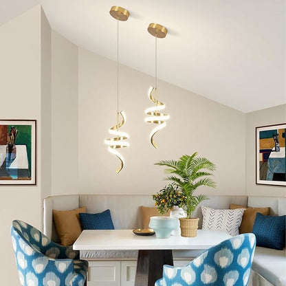 4000K Modern Pendant Light, 15IN Spiral LED Pendant Lights Adjustable Height Black Kitchen Island Fixtures Chandeliers for Dining Room Hanging Lights, 1 Pack (Gold,4000K, Hardwired,2PACKS)