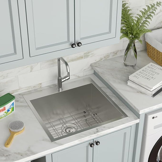 22 Inch Laundry Sink Drop In Laundry Utility Skins16 Gauge Stainless Steel Single Bowl Sink 12" Deep Single Bowl Laundry Room Sinks 22x22x12