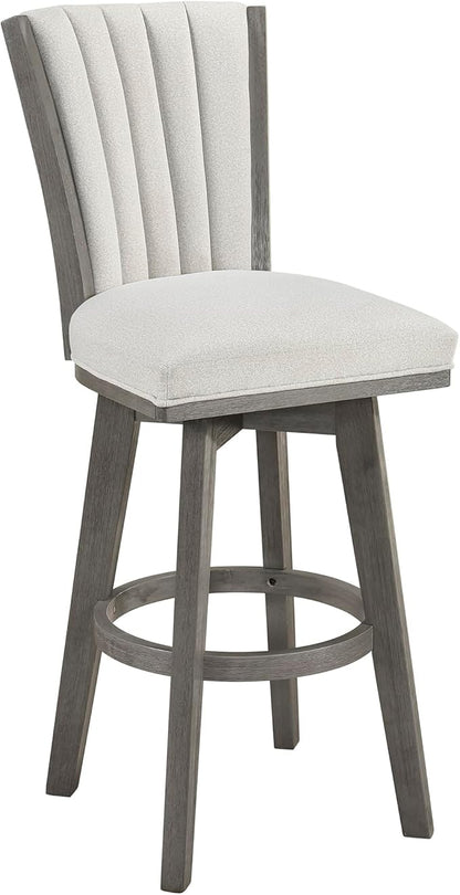 Lexicon Swivel Bar Stools Set of 2, Wood Frame Bar Height Stools with Footrest and Back, for Kitchen Island, Dining Room, 30.5" SH, Grey Finish and Thick Beige Velvet Cushion Seat