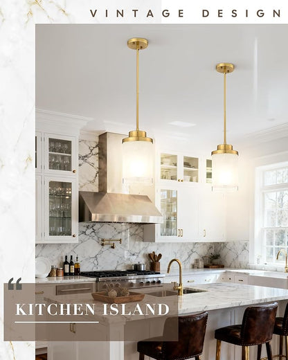 TENGXIN Modern Pendant Light for Kitchen Island, 6 Inch Brushed Gold Hanging Ceiling Light Fixture,Farmhouse Pendant Lighting for Dining Room Bedroom Bar Office 2Pack,TXPLBG01-2PK-L