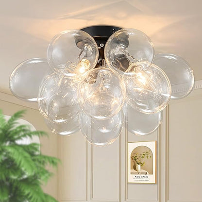 GoYeel Bubble Flush Mount Ceiling Light 17.72"-Black Small Chandelier Glass Globe Kitchen Lights Ceiling with 13 Clear Glass Globe for Kid Room Girls Room Foyer Living Room