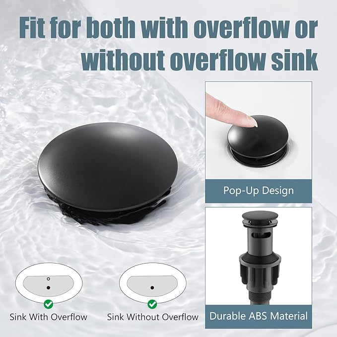 Aolemi 8 Inch 3 Holes Widespread Bathroom Sink Faucet Double Cross Handle SUS304 360 Degree Swivel Spout with Pop Up Drain Deck Mount Lavatory Mixer Tap Matte Black