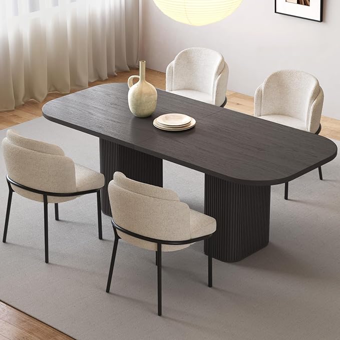 Miuuod 5-Piece 65" Wooden Dining Set, Dining Table & Chair for 6, Includes Dining Table,4 Upholstered Chairs,with Wood Legs,Table Set for Dining Room, Kitchen, Black