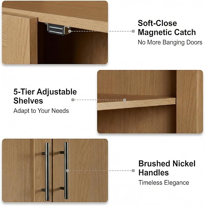 Casaphoria Kitchen Pantry Cabinet, 67" Tall Freestanding Kitchen Cabinet with 4 Adjustable Shelves, 28" W Storage Cabinet for Kitchen Pantry Organization (Natural Oak, Single)