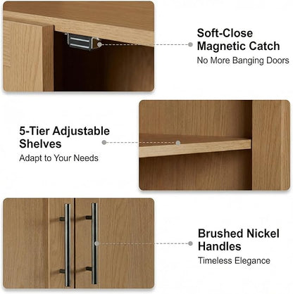 Casaphoria Kitchen Pantry Cabinet, 67" Tall Freestanding Kitchen Cabinet with 4 Adjustable Shelves, 28" W Storage Cabinet for Kitchen Pantry Organization (Natural Oak, Single)