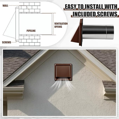 Gisafai 6 Inch Outside Hooded Wall Vent Stainless Steel Exhaust Vent Cover Cap with Extension Pipe Grille Screen Backdraft Damper for Range Hood Whole House Fans and Commercial Ventilation Systems