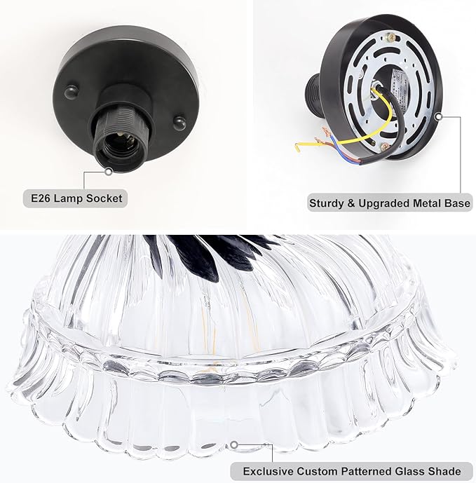 Shenmoyl Semi Flush Mount Vintage Lights Fixture, Black Hallway Kitchen Bedroom Ceiling Light with Clear Glass, 4.72" Base Modern Fixtures for Bathroom, Porch