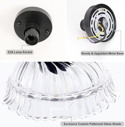 Shenmoyl Semi Flush Mount Vintage Lights Fixture, Black Hallway Kitchen Bedroom Ceiling Light with Clear Glass, 4.72" Base Modern Fixtures for Bathroom, Porch