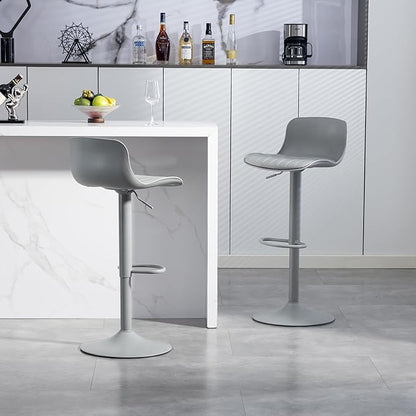 Bar Stools Set of 2 PU Leather Counter Height Bar stools with Back, Height Adjustable Swivel Kitchen Island Chairs, Armless, Large Base Gray AA433