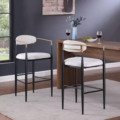 Padded Bar Stool Set with Backrest (2-Piece) — 29.75-inch seat Height fits Kitchen Islands 40.5 inches and Above, Supports up to 260 lbs. (Beige,Boucle)