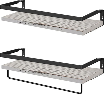 Floating Shelves for Wall, Bathroom Shelves with Towel Bar, Wall Mounted Storage Shelves for Kitchen, Bathroom, Set of 2 Grey