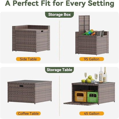 Aoxun 8 Piece Patio Furniture Set, Wicker Outdoor Furniture with Large Storage Table, Patio Conversation Sets with Waterproof Cover, Outdoor Sectional Sofas for Backyard Garden(Brown/Khaki)
