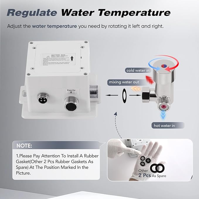 Automatic Touchless Bathroom Faucet Motion Sensor Activated Commercial Basin Sink Vantiy Hands Free Auto Off Infrared Mixer with Hole Cover Deck Plate Temperature Control Hot Cold （Chrome）