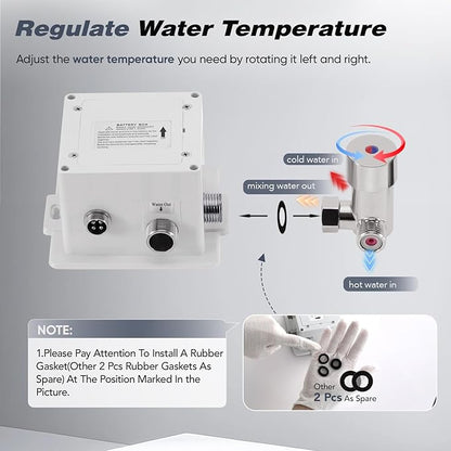 Automatic Touchless Bathroom Faucet Motion Sensor Activated Commercial Basin Sink Vantiy Hands Free Auto Off Infrared Mixer with Hole Cover Deck Plate Temperature Control Hot Cold （Chrome）