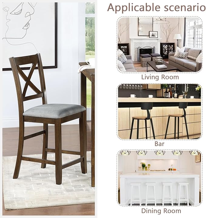 Set of 4 Dining Chairs, Wooden Kitchen Chairs with Padded Cushion, Upholstered Stools for Kitchen Island, Dining Room, Living Room, Easy Assembly (Walnut - X-Shaped backrest)