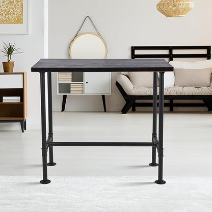 LOKKHAN Rectangular Dining Table for 4, (47.3" L x 41.3" H x 23.6" W), Heavy Duty Metal Pipe, Solid Wood Desktop, Home Kitchen Bar Office Cafe Pub, Rustic Industrial, Grey & Walnut