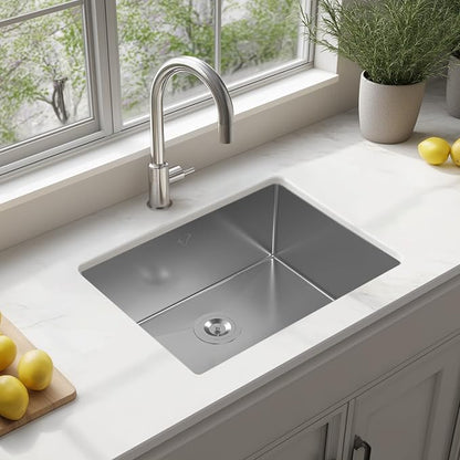 Kitchen Sink 24x18 Inch Undermount Kitchen Sink 16 Gauge Stainless Steel Sinks Single Bowl with Accessories Round Corners Handmade