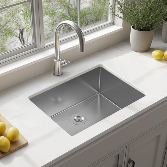 Kitchen Sink 24x18 Inch Undermount Kitchen Sink 16 Gauge Stainless Steel Sinks Single Bowl with Accessories Round Corners Handmade