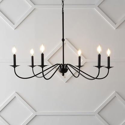 JONATHAN Y 34.75" Black 6-Light Bohemian Farmhouse Iron Chandelier, Rustic Candle-Style LED Hanging Light for Dining Room Kitchen Island Entryway Foyer (JYL7559B)