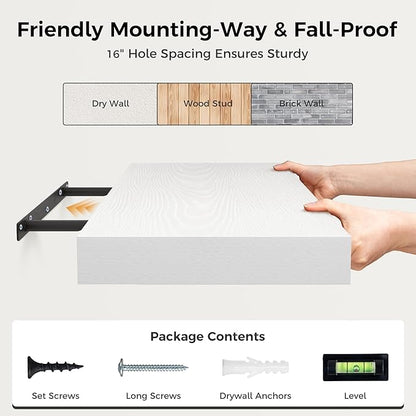 White Floating Shelves 36 Inch Long, 12 Inch Deep Floating Shelves for Wall, 36 x 12 Shelves for Wall Storage & Display, 2" Thick Floating Shelf for Bathroom, Living Room, Bedroom, Set of 1