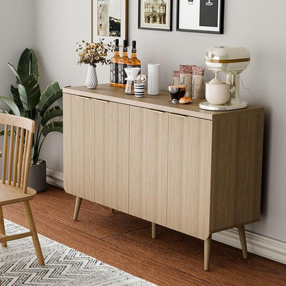 Sideboard Buffet Cabinet with Storage, 4 Doors Wood Entryway Cabinet, Modern Accent Cabinet with Solid Wood Feet & Adjustable Shelves, Multifunctional Console Table for Living Room, Kitchen, Hallway